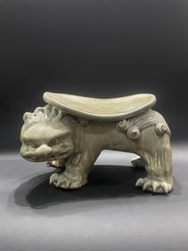 Green Glazed Carved Beast Shape Porcelain Pillow