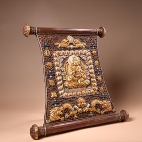 Tibetan Gilt Silver Four Armed GuanYin Tangka