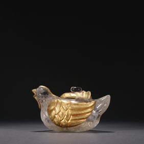 White Crystal Inlaid Gilt Bronze Carved Duck Shape Pot