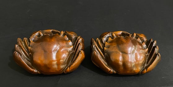 Pair of Boxwood Carved Crab Shape Ornament