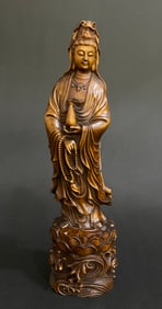 Boxwood Carved GuanYin Figure