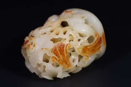 Jade Carved Flower and Crane Pattern Incense Burner Lid