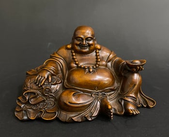 Boxwood Carved Maitreya Figure
