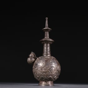 Silver Carved Cloud and Dragon Pattern Vase