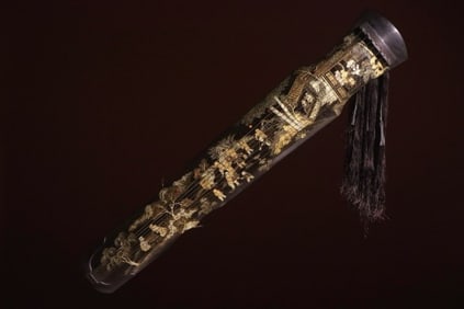 Lacquerware Gold Drawing Character Story and Pine Tree Pattern Guqin