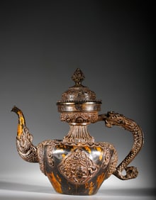 Bronze Carved Character Story and Pine Tree & Dragon Pattern Teapot