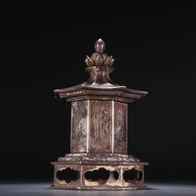 Silver Carved Buddha Pattern Buddha Niche