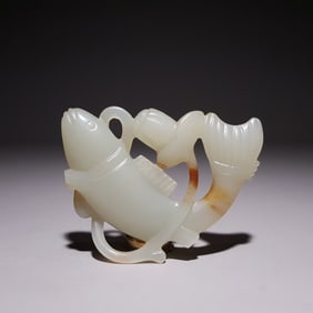 Jade Carved Lotus Flower and Fish Shape Ornament