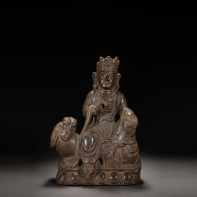 Stone Carved Manjushri and Beast Figure