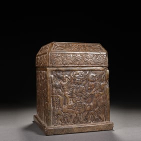 Stone Carved Character and Flower Pattern Stone Seal Box