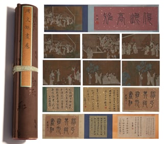 Chinese Drawing Beauty Story Hand Scroll,Zhou Wenju Mark