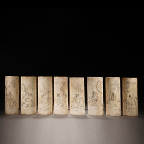 Group of Eight Bone Carved Character Pattern Ornament