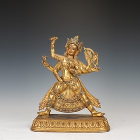Gilt Bronze Six Armed Sarasvati Figure