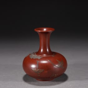 Purple Clay Colour Painted Crane Pattern Porcelain Vase