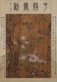Chinese Drawing Lotus Flower and Goose Painting,Liu Yongnian Mark
