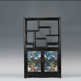 Red Sandalwood Inlaid Bronze Cloisonne Carved Pine Tree and Character Pattern Cabinet