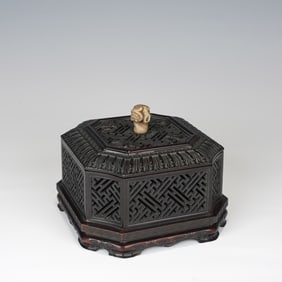 Red Sandalwood Carved Flower Pattern Incense Burner