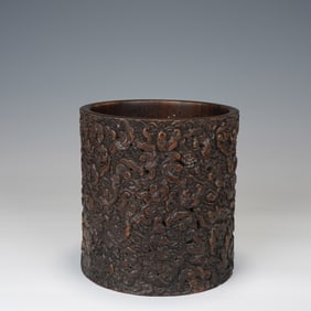 Agarwood Carved Cloud and Bat Pattern Brush Pot