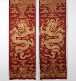 Pair of Silk Dragon Pattern Embroidery