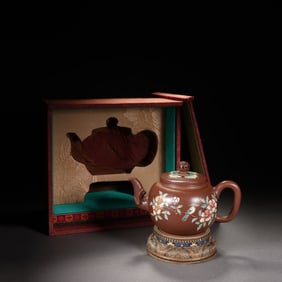 Purple Clay Colour Painted Flower and Bird Pattern Teapot