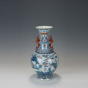 Doucai Dragon and Cloud Pattern Double Beast Ears Porcelain Vase