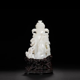 Jade Carved Plum Flower and Children Shape Vase