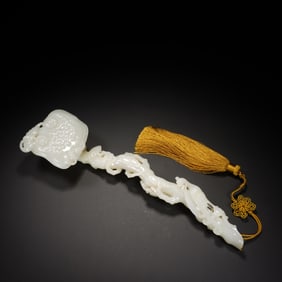 Jade Carved Bat and Bird Shape RuYi Ornament