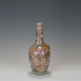 Famille Rose Flower Pattern Dragon Ear Porcelain Vase