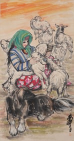Chinese Drawing Character and Ram Painting,Huang Zhou Mark