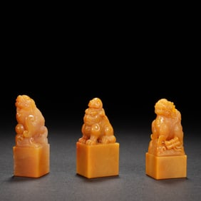 Group of Three Shoushan Tianhuang Carved Beast Stone Seal