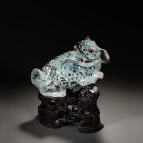Jun Ware Lion Shape Porcelain Ornament