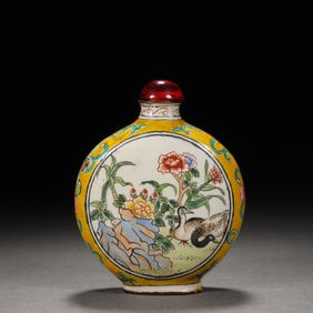 Bronze Enamel Blue Base Flower and Bird Pattern Snuff Bottle