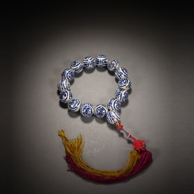 Blue and White Shou Pattern Porcelain Bead Bracelet