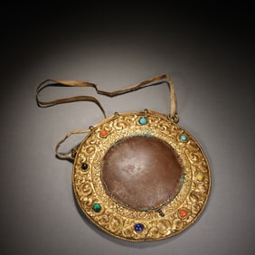 Gilt Bronze Inlaid Gem Stone Carved Flower Pattern Mirror