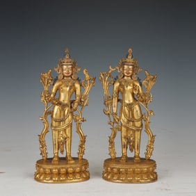 Pair of Gilt Bronze GuanYin Figure