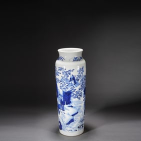 Blue and White Character Story Pattern Porcelain Pot