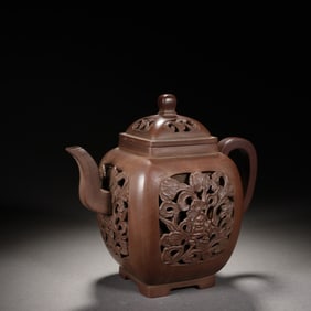 Purple Clay Carved Flower Pattern Teapot