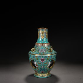 Turquoise Green Glazed Famille Rose Flower Pattern Porcelain Movable Vase