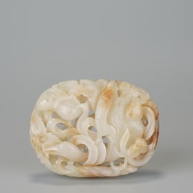 Jade Carved Lotus Flower and Goose Pattern Ornament