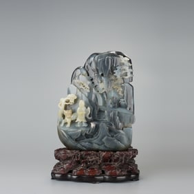 Jade Carved Pine Tree and Character Ornament