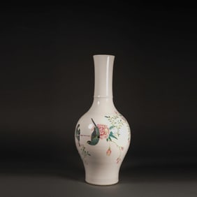Famille Rose Flower and Bird Pattern Porcelain Vase