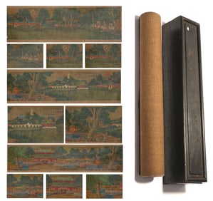 Chinese Drawing Landscape and Character Story Hand Scroll,Lang Shining Mark