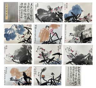 Chinese Drawing Lotus Flower Painting Album,Cui Ruzhuo Mark