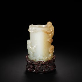 Jade Carved Children Shape Brush Pot