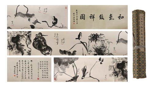 Chinese Drawing Flower and Bird Hand Scroll,Ba Dashanren Mark