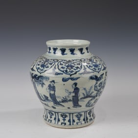 Blue and White Character Story Pattern Porcelain Pot