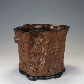 Boxwood Carved Tree Burl Shape Brush Pot
