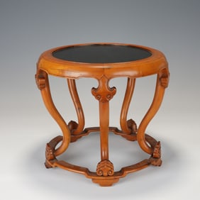 Boxwood Inlaid Mesua Carved Reishi Mushroom Pattern Chair