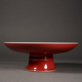 Red Glazed Porcelain High Foot Plate