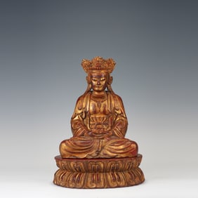 Wood Gold Drawing Infinite Life Buddha Figure